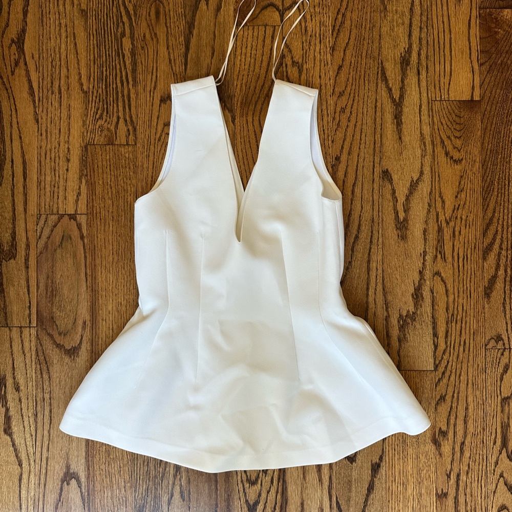 Zara White Plunge Neck Peplum Tank Top